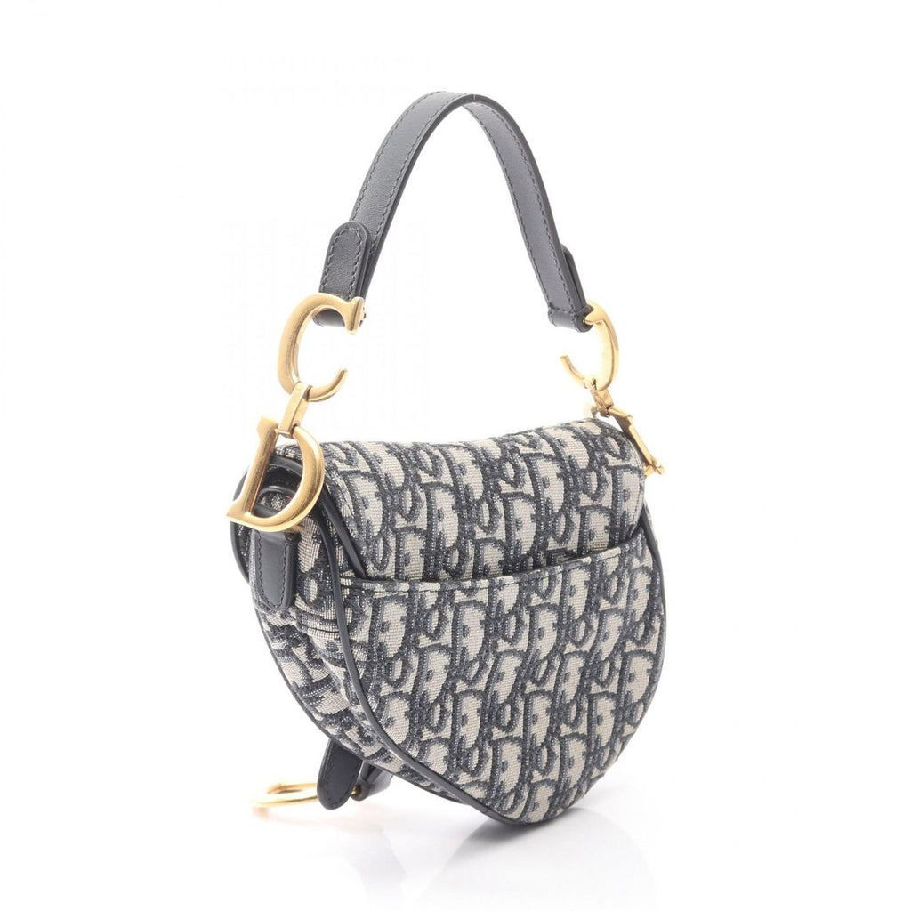 Dior Saddle Bag Mini Oblique Peacock Navy Canvas Leather Ivory Navy. Black — view 2