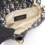 Dior Saddle Bag Mini Oblique Peacock Navy Canvas Leather Ivory Navy. Black — view 3