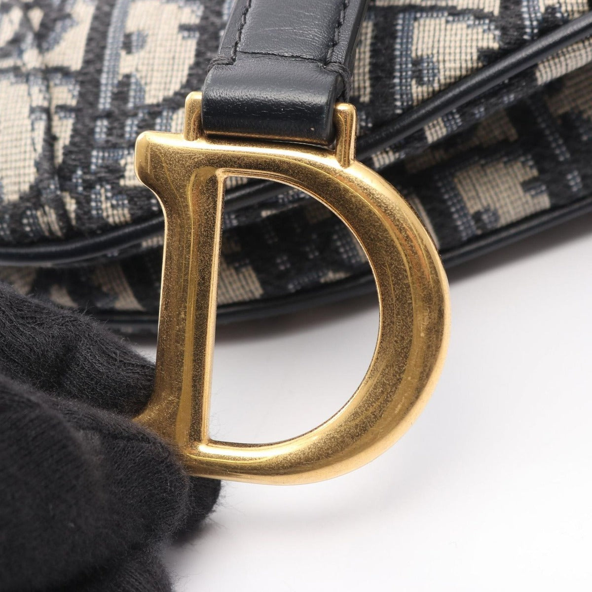Dior Saddle Bag Mini Oblique Peacock Navy Canvas Leather Ivory Navy. Black — view 6