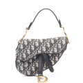 Dior Saddle Bag Mini Oblique Peacock Navy Canvas Leather Ivory Navy. Black