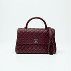 Chanel Bag Shoulder Caviar Leather Bordeaux Silver Quilted Coco Handle