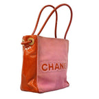 Chanel Tote Camellia Suede Patent Pink Orange Champagne Gold — view 2