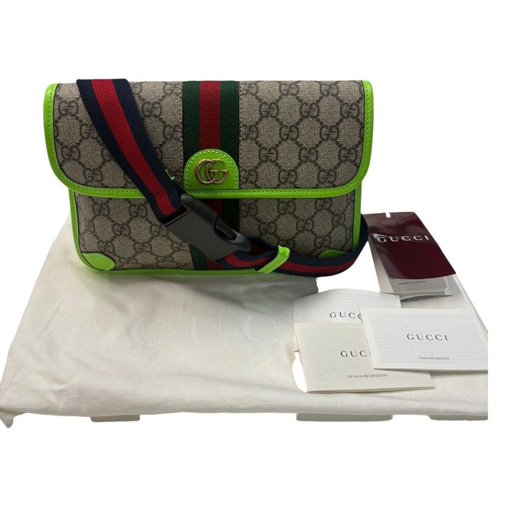 Gucci Ophidia Beige Gold GG Supreme Canvas Leather Shoulder Bag