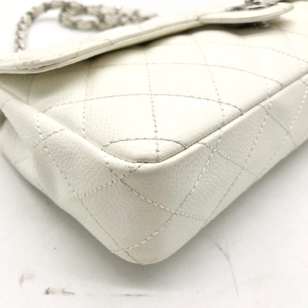 Chanel Caviar Leather CC Logo Turnlock Chain Shoulder Bag White — view 4