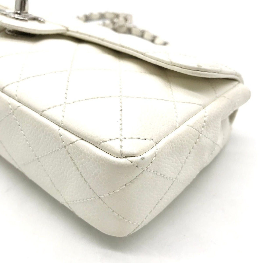 Chanel Caviar Leather CC Logo Turnlock Chain Shoulder Bag White — view 5