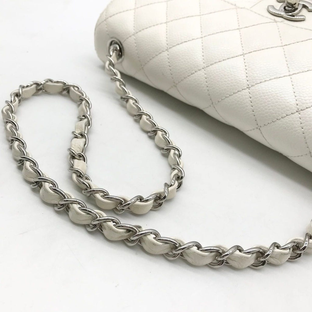 Chanel Caviar Leather CC Logo Turnlock Chain Shoulder Bag White — view 6