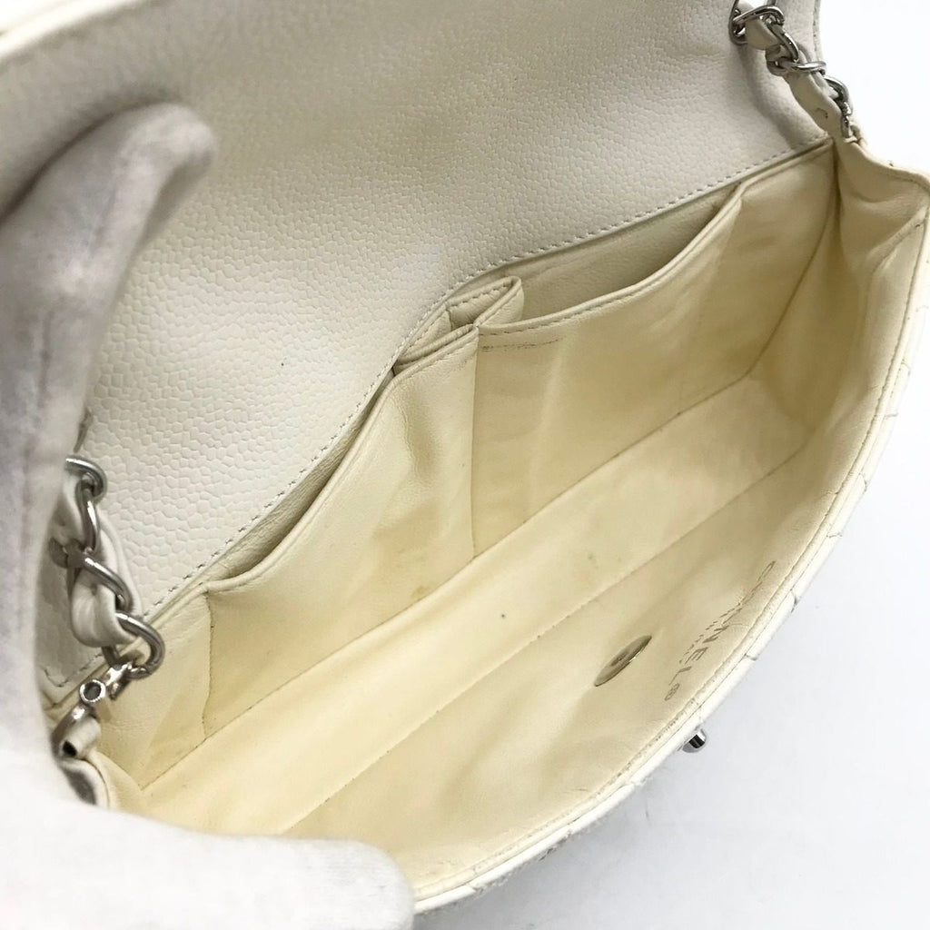 Chanel Caviar Leather CC Logo Turnlock Chain Shoulder Bag White — view 8