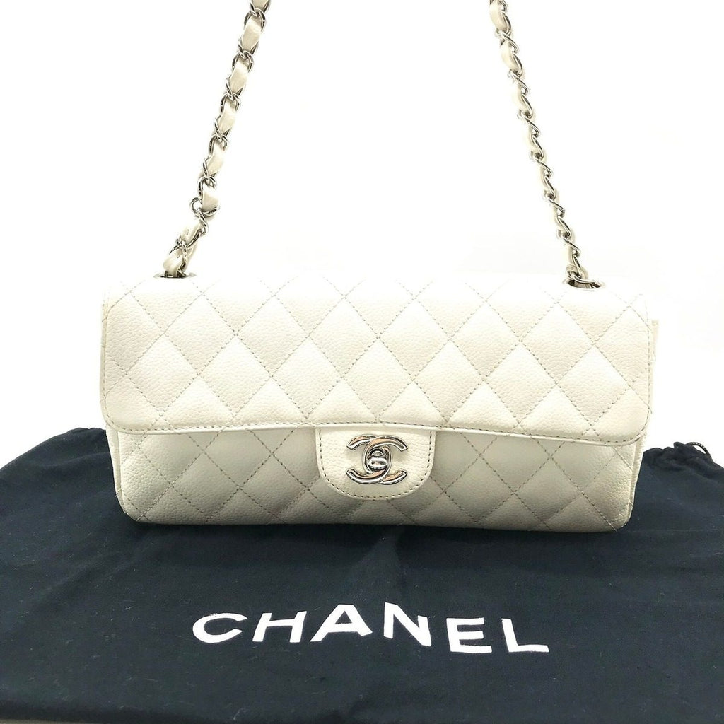 Chanel Caviar Leather CC Logo Turnlock Chain Shoulder Bag White