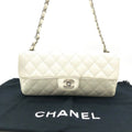 Chanel Caviar Leather CC Logo Turnlock Chain Shoulder Bag White
