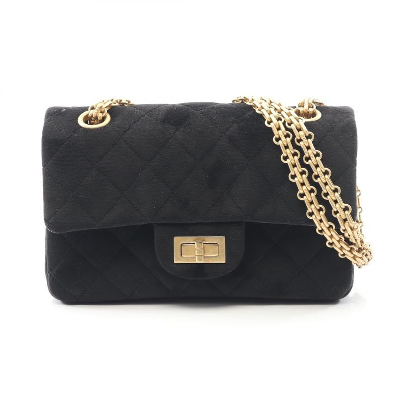 Chanel Shoulder Bag 2.55 Black Fabric Mini Quilted Chain