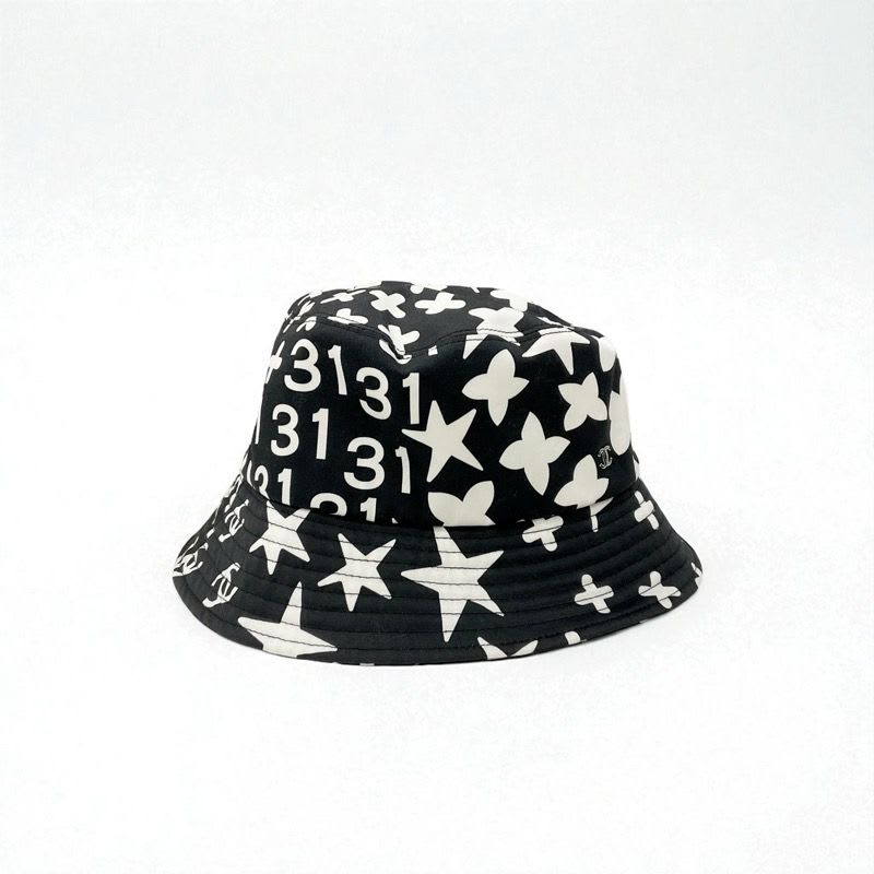 Chanel Hat Cotton Black White Bucket Coco Mark Logo — view 2