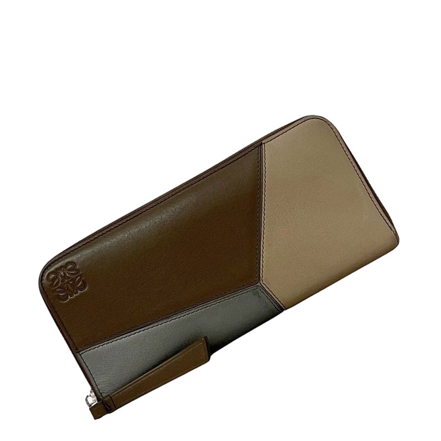 Loewe Zip Around Wallet Beige Brown Puzzle Organizer Leather