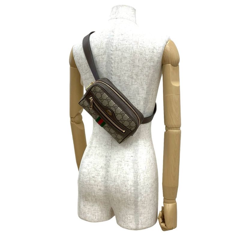 Gucci GG Supreme Ophidia Waist Pouch Leather Body Bag Shoulder Brown F2029