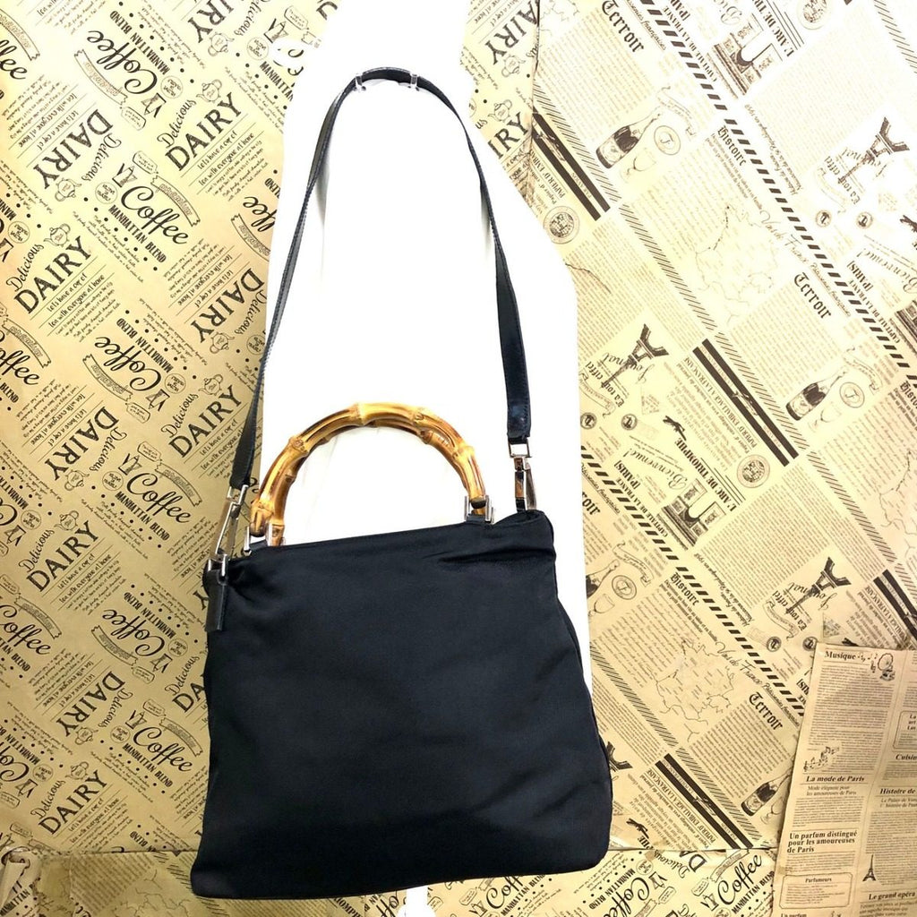 Gucci Shoulder Bag Bamboo Nylon Black Travel Formal — view 2