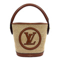 Louis Vuitton Petite Bucket Shoulder Bag Leather Raffia Brown Light Beige Gold