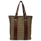 Fendi Zucchino FF Pattern Canvas Leather Tote Business Brown — view 3