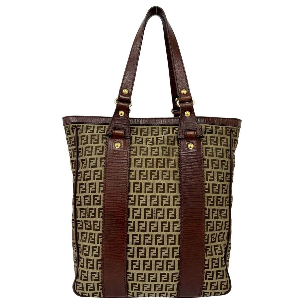 Fendi Zucchino FF Pattern Canvas Leather Tote Business Brown — view 3