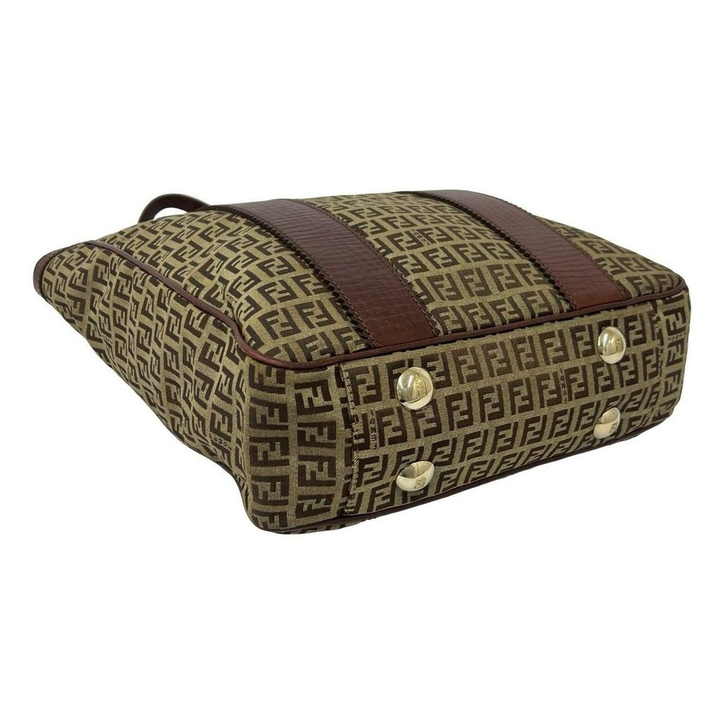 Fendi Zucchino FF Pattern Canvas Leather Tote Business Brown — view 7