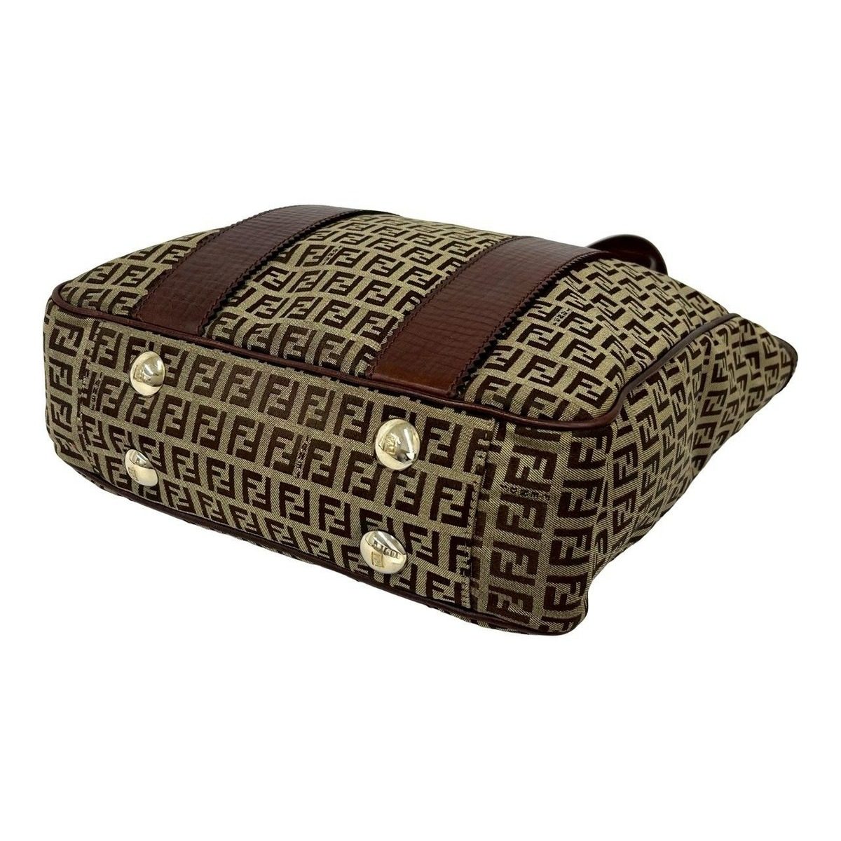 Fendi Zucchino FF Pattern Canvas Leather Tote Business Brown — view 8