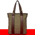 Fendi Zucchino FF Pattern Canvas Leather Tote Business Brown