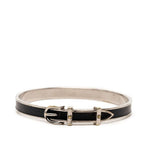 Hermes Belt Motif Bangle Silver Black Metal Leather Bracelet