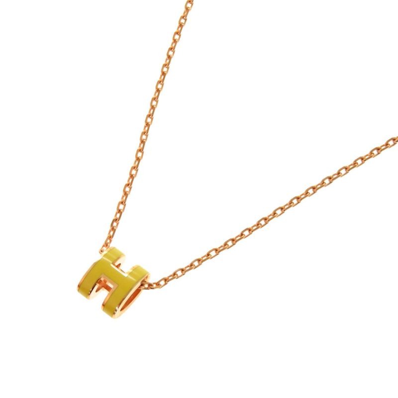 Hermes Mini Pop Ash H Yellow Rose Gold Hardware Necklace Accessories 1027