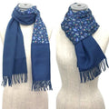 Hermes Shawl Scarf Reversible Flower Floral Navy