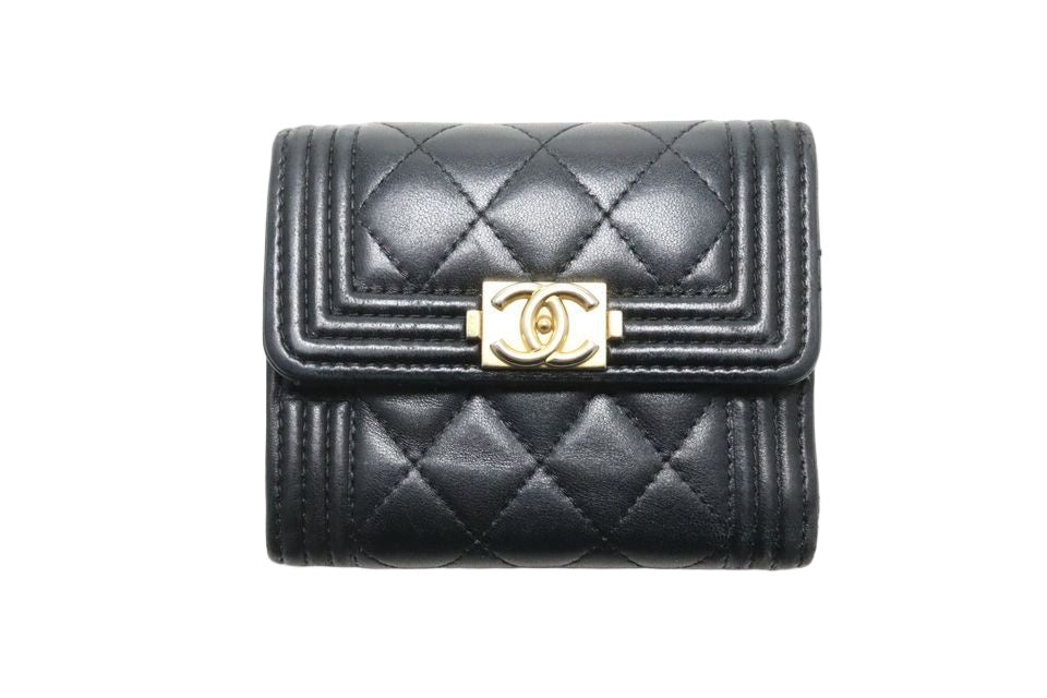 Chanel 28 Quilted Boy Lambskin Trifold Wallet