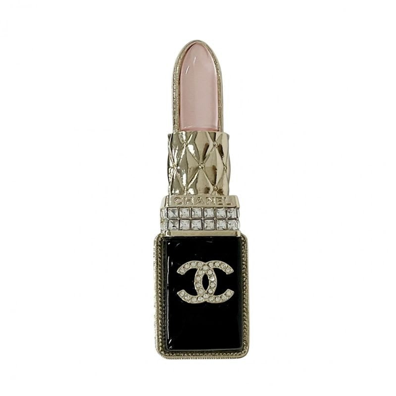 Chanel Brooch Corsage Gold Black Pink Coco Mark Rhinestone Lip Motif — view 2