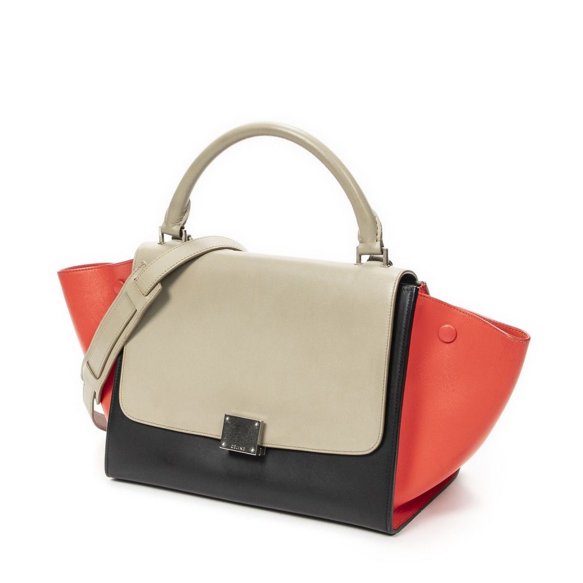 Celine Small Tricolor Trapeze Black Red Calfskin Leather Messenger Bag — view 2