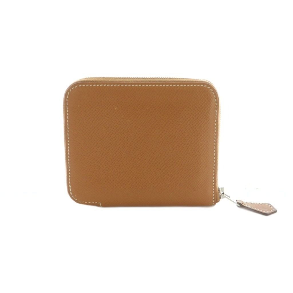 Hermes Azap Silk in Compact Mini Wallet Veau Zip Around Coin Purse Beige