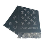 Louis Vuitton Scarf All About Monogram Black Gray 100% Wool Fringe