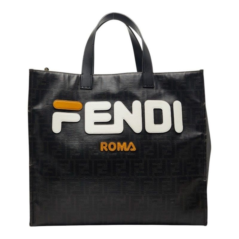 Fendi Mania Zucca Fila Collaboration Tote Black Leather Wool
