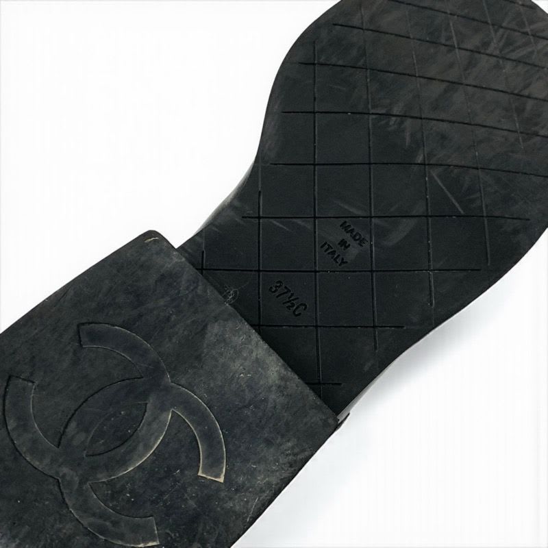 Chanel Boots Short Shoes Leather Black Coco Mark Quilted Lace Up Middle — view 8