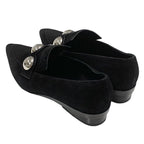 Hermes Loafers Leather Shoes Suede Black Silver Round Studs Flat — view 4