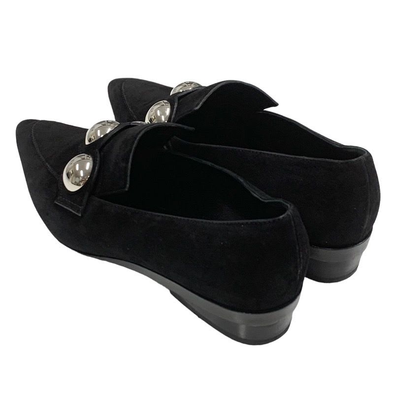 Hermes Loafers Leather Shoes Suede Black Silver Round Studs Flat — view 4