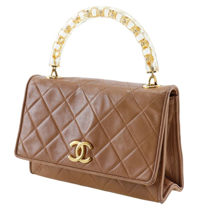 Chanel Quilted Plastic Handle Vintage Lambskin Beige Handbag — view 2