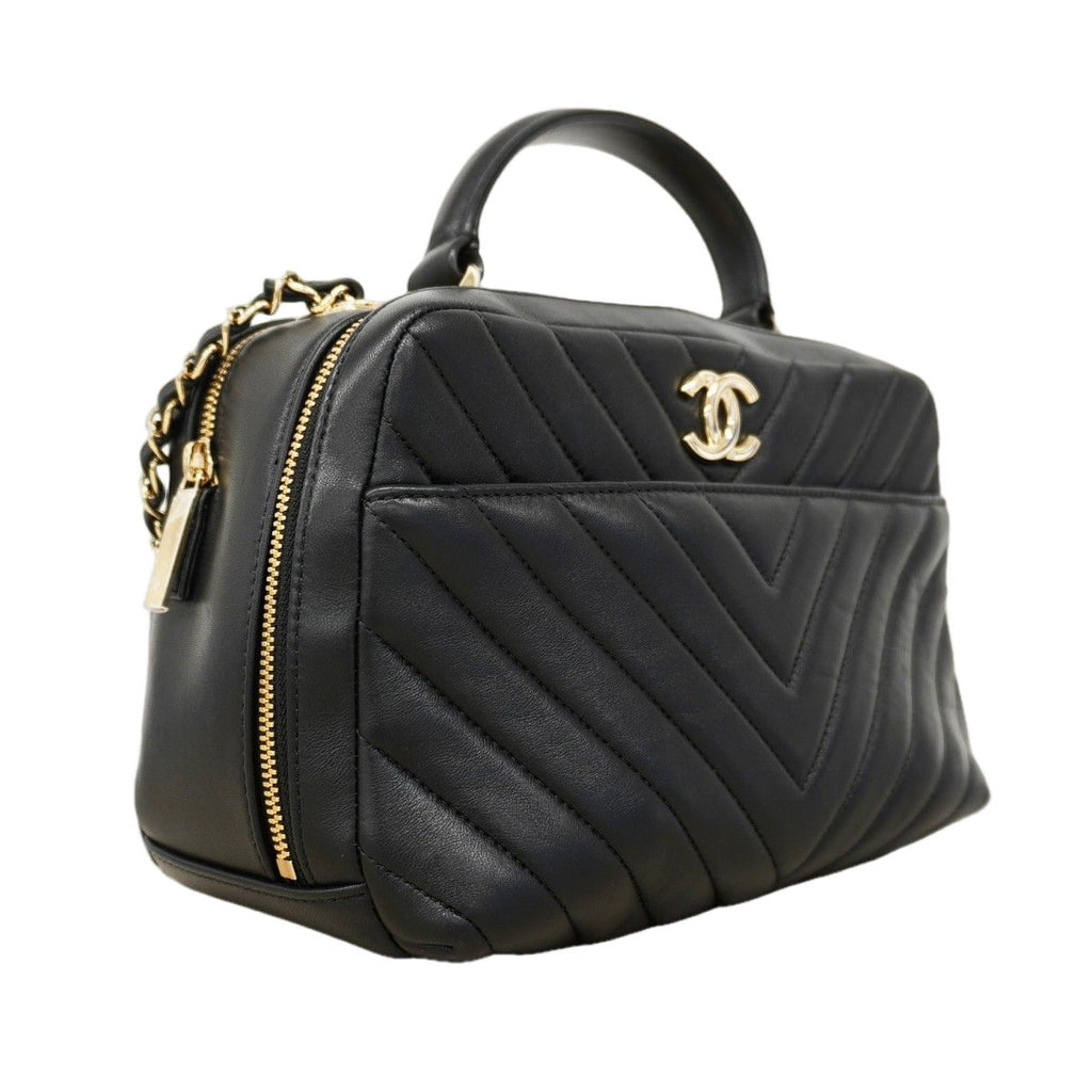 Chanel Handbag Blanc Lambskin Black Champagne Gold 2-Way — view 2