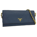 Prada Wallet Chain Saffiano Leather Blue