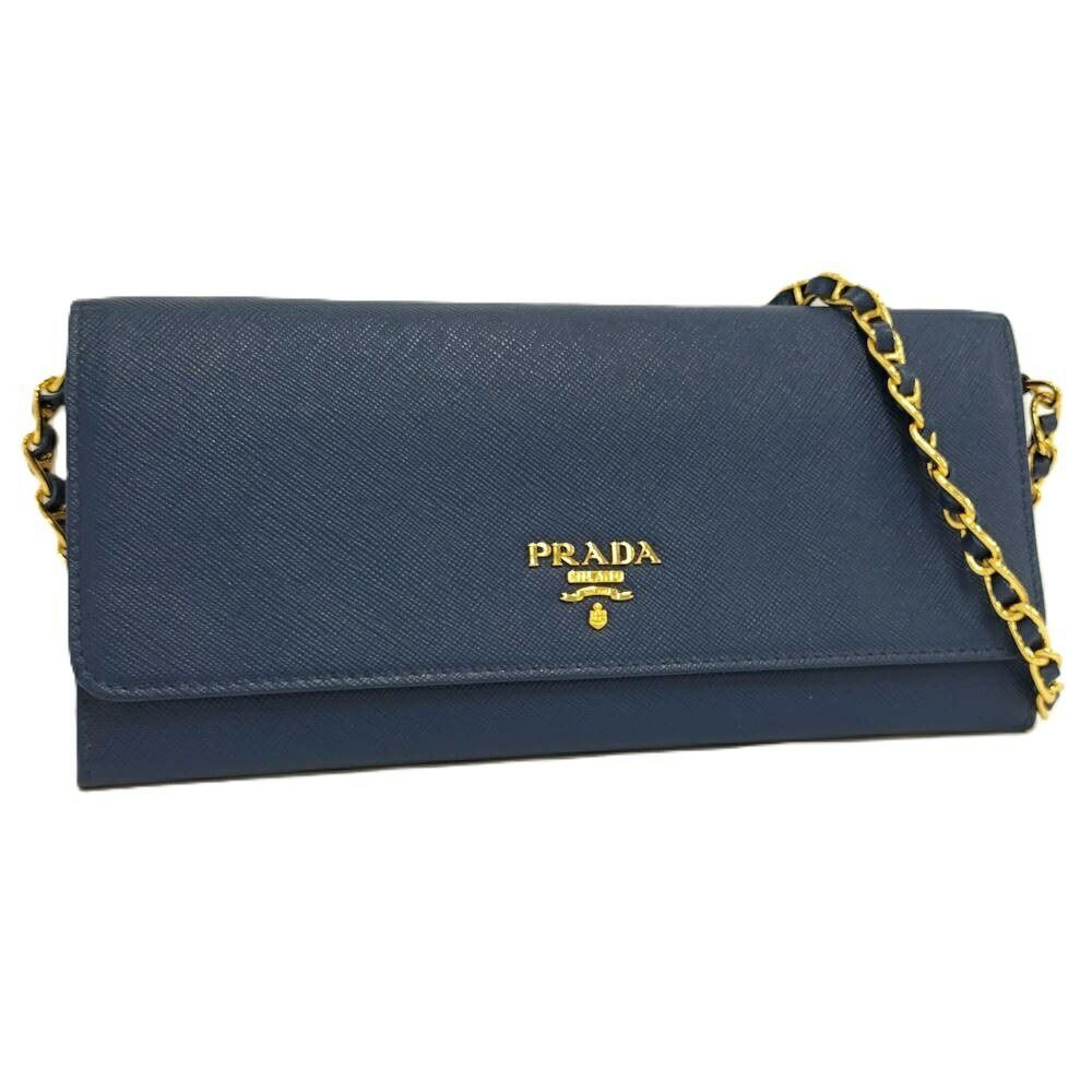 Prada Wallet Chain Saffiano Leather Blue