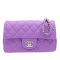 Chanel Shoulder Bag Pink Purple Silver Lambskin Mini Quilted 20 Single Flap