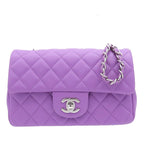 Chanel Shoulder Bag Pink Purple Silver Lambskin Mini Quilted 20 Single Flap