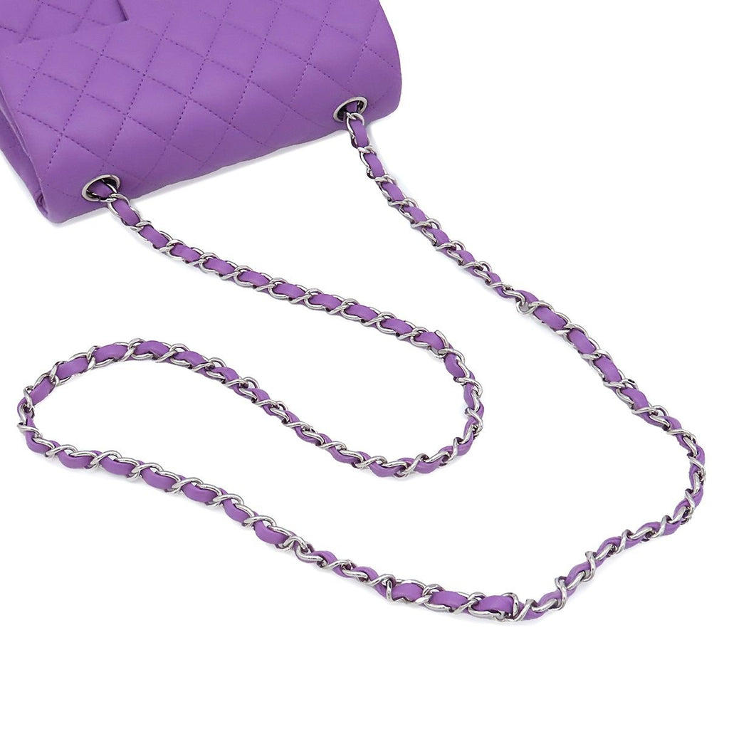 Chanel Shoulder Bag Pink Purple Silver Lambskin Mini Quilted 20 Single Flap — view 4
