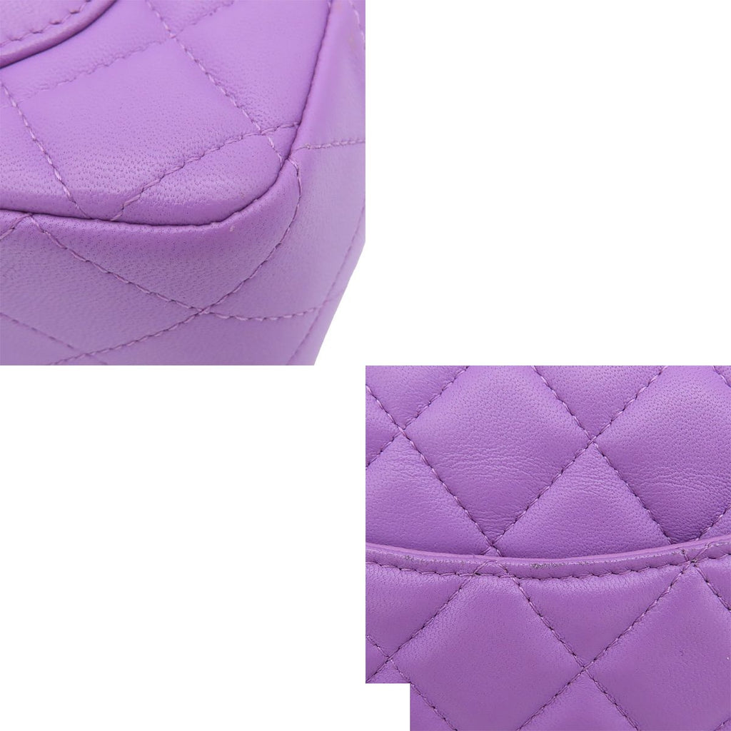 Chanel Shoulder Bag Pink Purple Silver Lambskin Mini Quilted 20 Single Flap — view 7