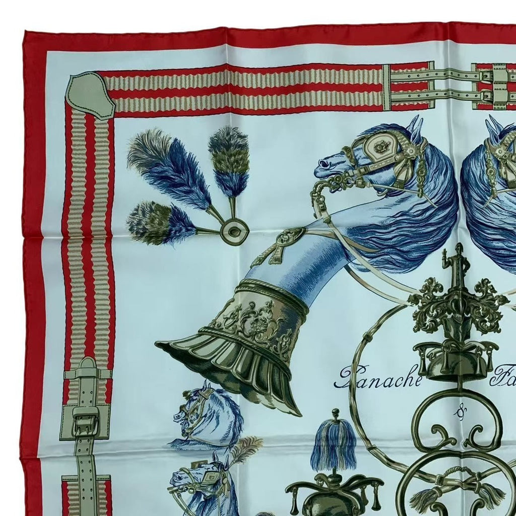Hermes Carre 90 Scarf Silk Panache Et Fantasie and Red — view 2