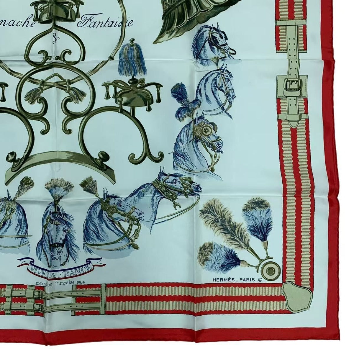 Hermes Carre 90 Scarf Silk Panache Et Fantasie and Red — view 5