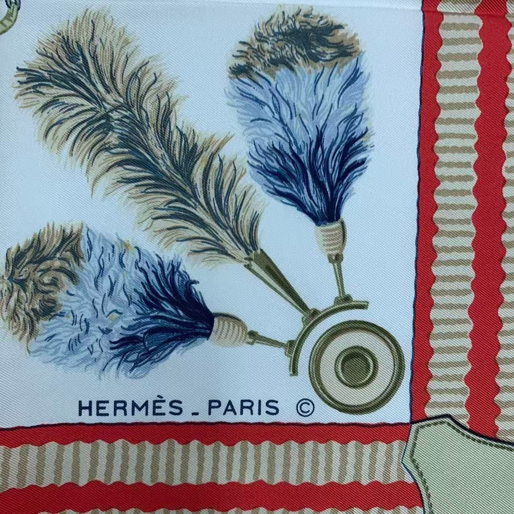 Hermes Carre 90 Scarf Silk Panache Et Fantasie and Red — view 7