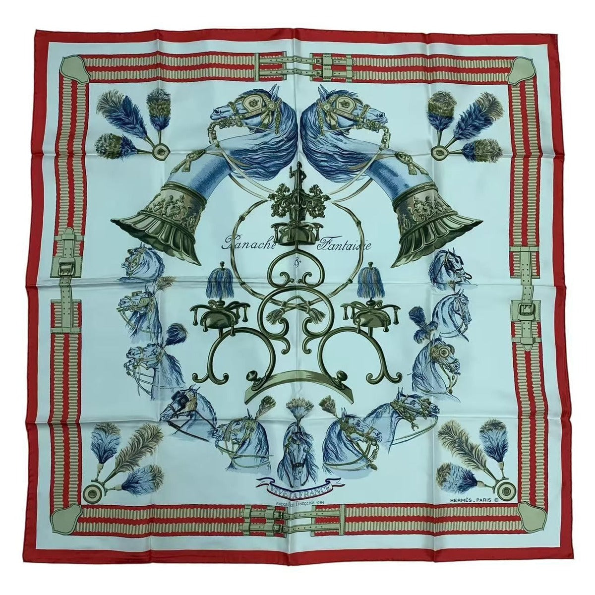 Hermes Carre 90 Scarf Silk Panache Et Fantasie and Red
