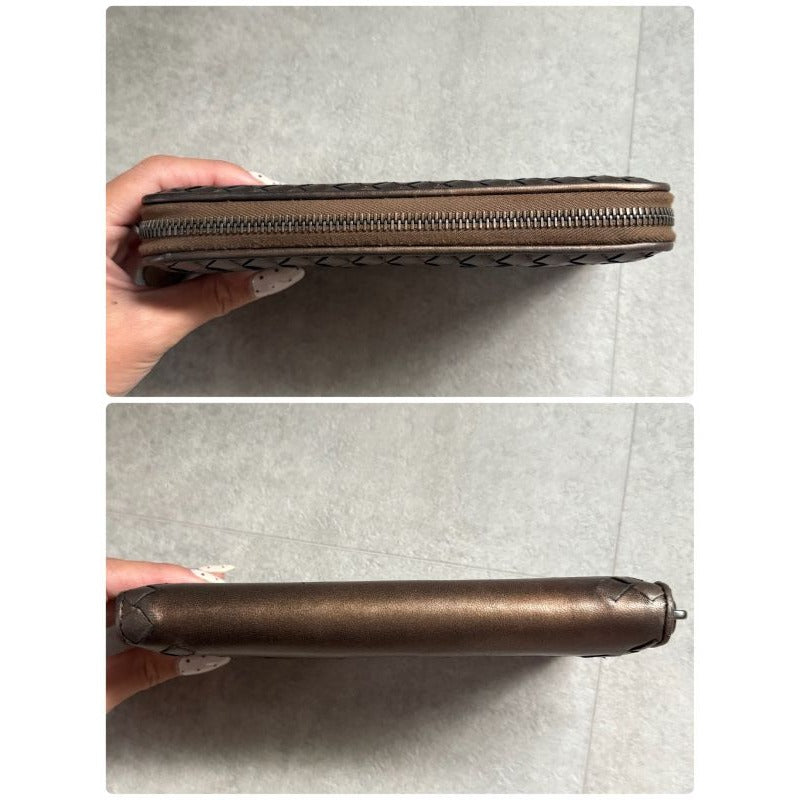 Bottega Veneta Intrecciato Round Zipper Long Wallet Bronze Leather Men — view 2