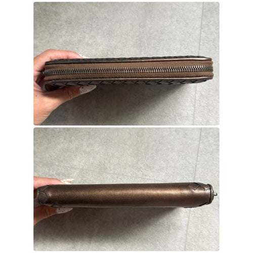 Bottega Veneta Intrecciato Round Zipper Long Wallet Bronze Leather Men — view 2